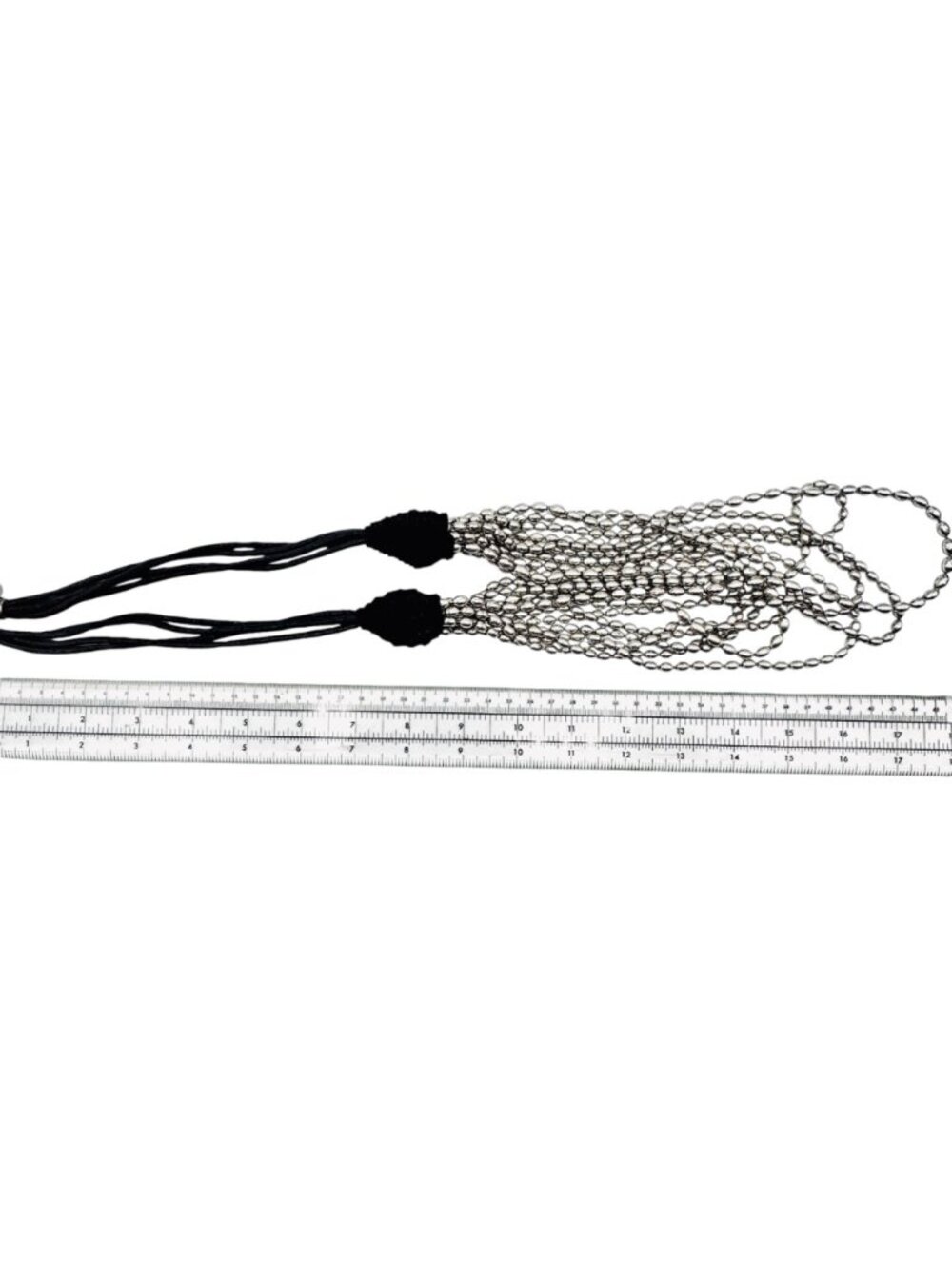 Vintage Multi-Strand Metal Bead Necklace Statement Black and Silver Leather 36" - Picture 4 of 9